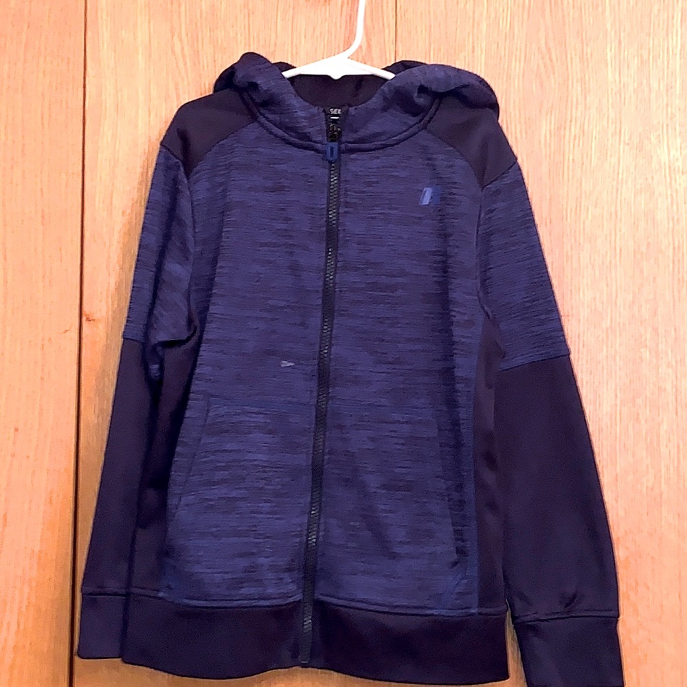 Russell Athletics size 8 full zip navy blue color block jacket pockets VGUC
